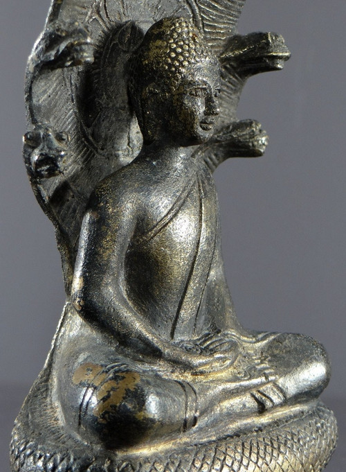 Thailand Or Burma, 1930s/1950s, Statue Of Buddha Under The Naga In Bronze.