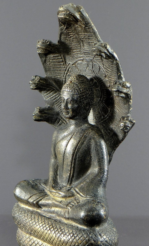 Thailand Or Burma, 1930s/1950s, Statue Of Buddha Under The Naga In Bronze.