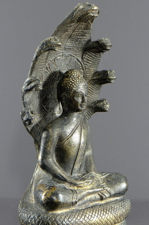 Thailand Or Burma, 1930s/1950s, Statue Of Buddha Under The Naga In Bronze.