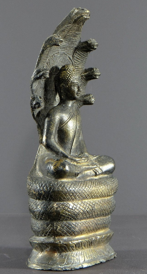 Thailand Or Burma, 1930s/1950s, Statue Of Buddha Under The Naga In Bronze.