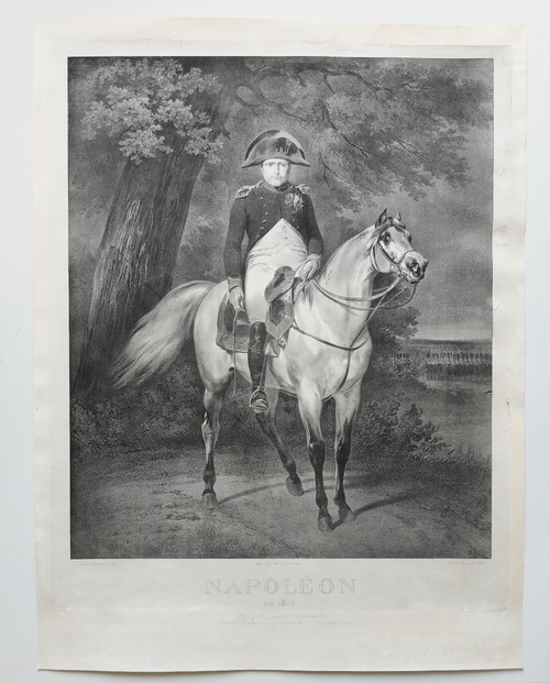 Napoleon Bonaparte On Horse By Engelmann Lithograph After Vernet Dated 1820