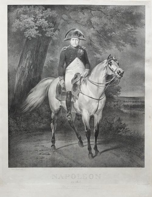 Napoleon Bonaparte On Horse By Engelmann Lithograph After Vernet Dated 1820