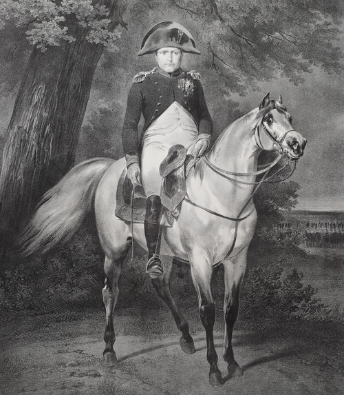 Napoleon Bonaparte On Horse By Engelmann Lithograph After Vernet Dated 1820