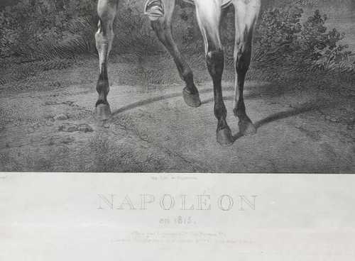 Napoleon Bonaparte On Horse By Engelmann Lithograph After Vernet Dated 1820