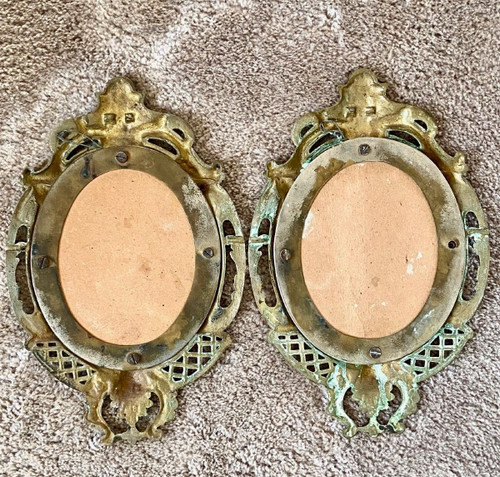 France, 1930s, Pair Of Mirrors Rocaille Style Bronze Frames.