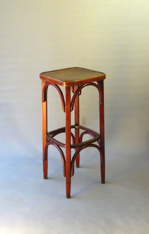 Fischel 1930 bar stool, square, wooden seat-no Thonet -