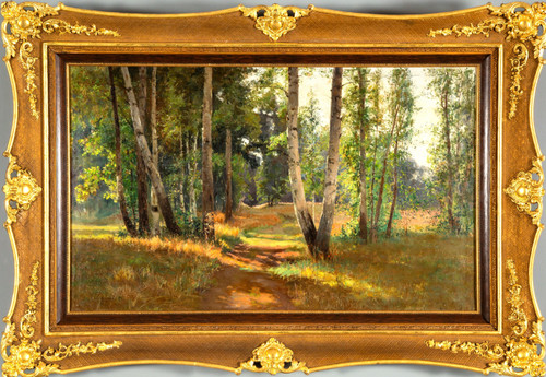 View of an Undergrowth, painting dated 1901, oil on canvas by Feodor Petrovich Riznischenko (1865-1922)