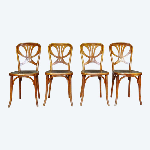 Set of 4 THONET N°642 chairs, circa 1910, "pivoine" seat