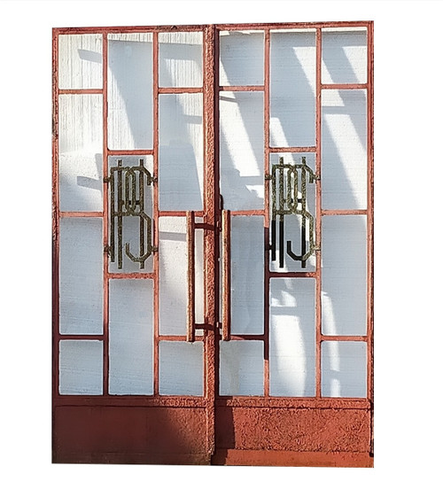 2 Large Antique Glass Windows 262x381 Wrought Iron Window Metal Door Grille Shop Workshop