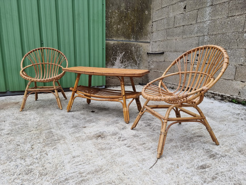 vintage 3-piece rattan set