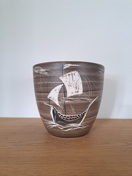 Paul Milet , Cache Pot Au Bateaux , Keramik , Sèvres , XX° .