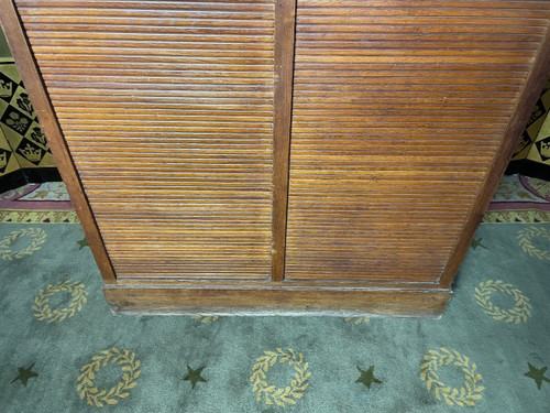 Notary's curtained filing cabinet