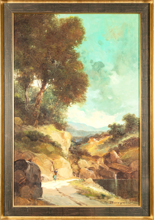 Capriccio landscape painting by TONI BORDIGNON (1921-), in the Old Master style