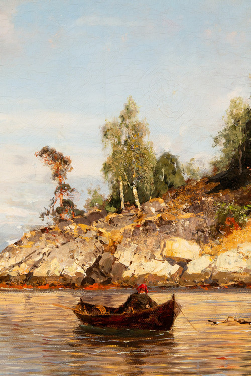 Summer in the fjords, Oil on canvas by Georg Anton Rasmussen, 1842 - 1912