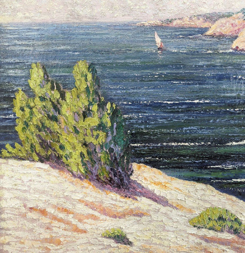 Large Oil On Marine Canvas 1900 Pointillist Signed Grallan