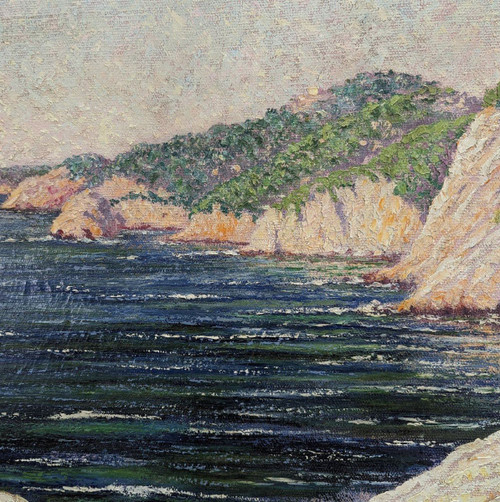 Large Oil On Marine Canvas 1900 Pointillist Signed Grallan