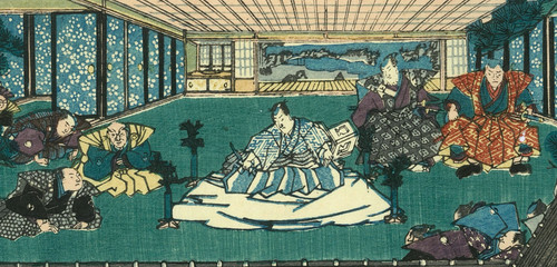 Utagawa Toyokuni I, stampa giapponese, attacco al castello feudale