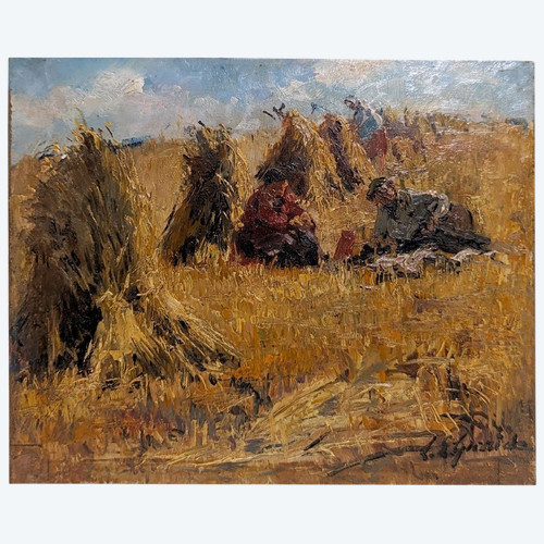 Louis Edouard Garrido Oil On Isorelle Haystacks Secqueville En Bessin