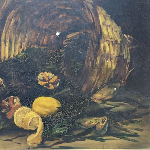 Oil On Canvas Still Life With Sea Urchins And Lemons Signed Bouchet 1903