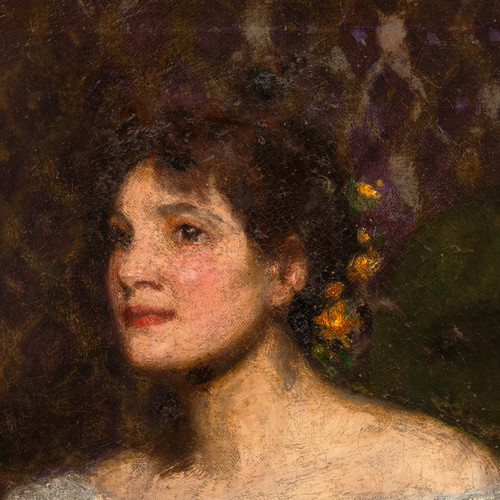 Debutante, portrait of a young girl, oil on canvas by Ernest George Beach (1865-1943)