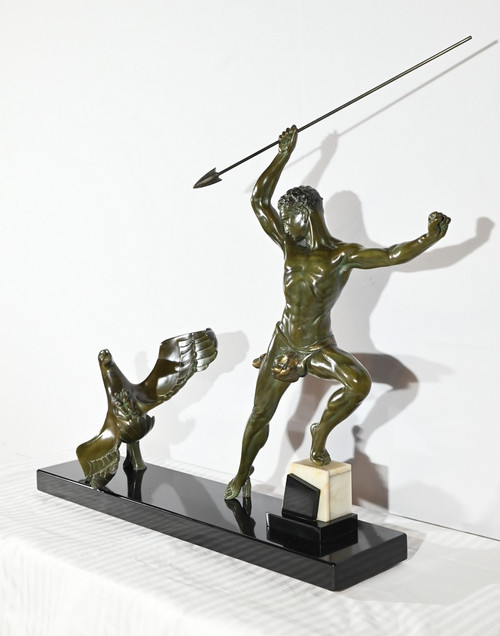 Bronzo "Caccia all'aquila", firmato J.de Roncourt, Art Déco - 1930