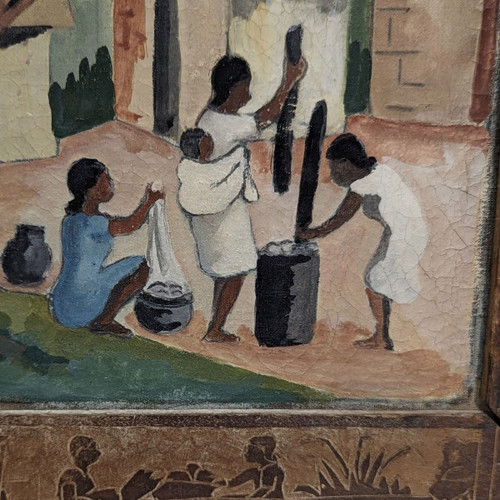 Huile Sur Toile Scène De Vie à Madagascar école Malgache Signée Delphine