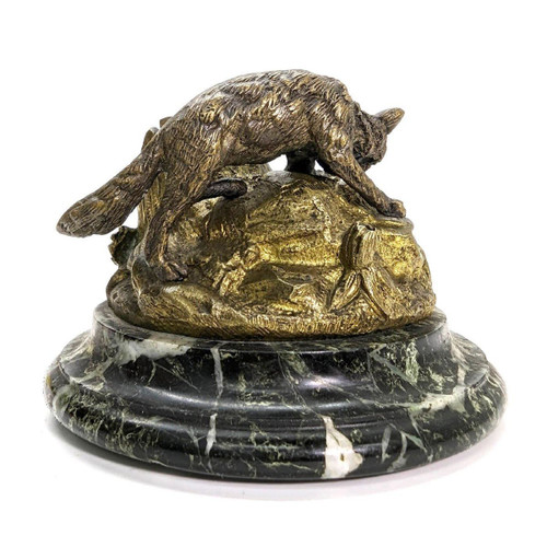 Animal Bronze Double Patina Rabbit And Fox Pyrogenic 19th Century