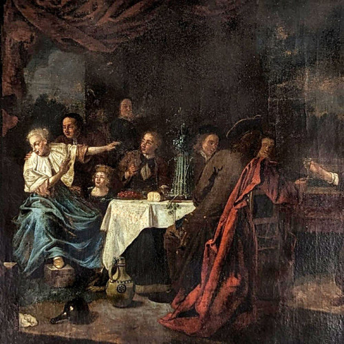 Oil On Canvas Dutch School XVIIth Banquet Scene