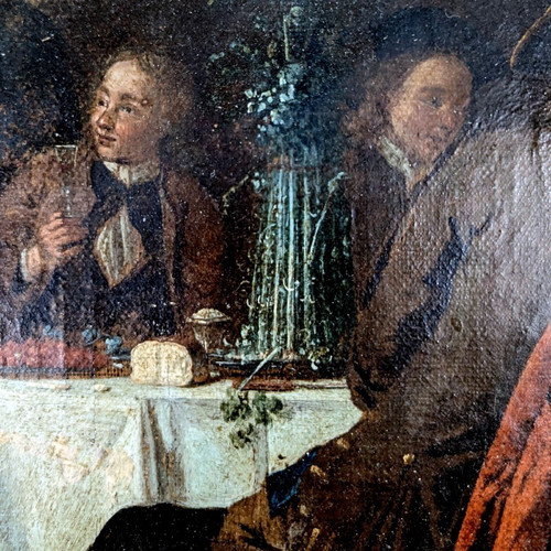 Oil On Canvas Dutch School XVIIth Banquet Scene