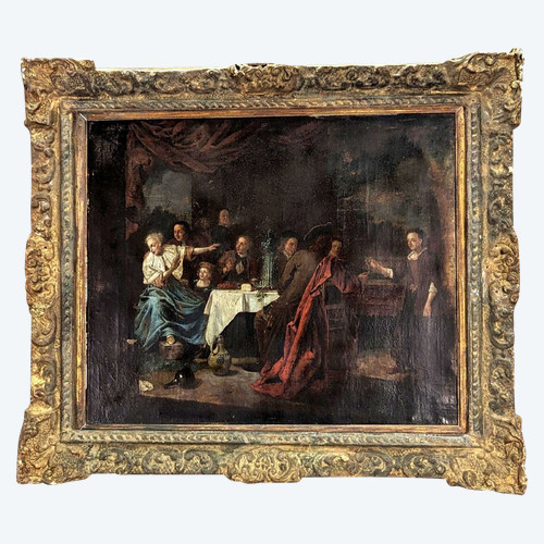 Oil On Canvas Dutch School XVIIth Banquet Scene