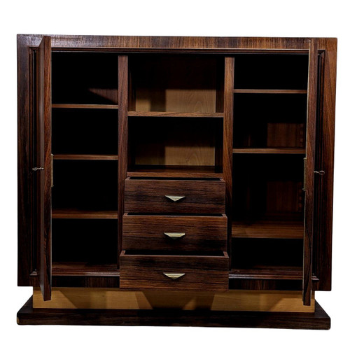 Art Deco Style Bookcase 1930 from 1950 Period In Rosewood Brass Handles