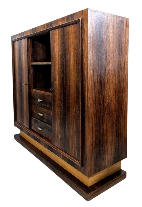 Art Deco Style Bookcase 1930 from 1950 Period In Rosewood Brass Handles