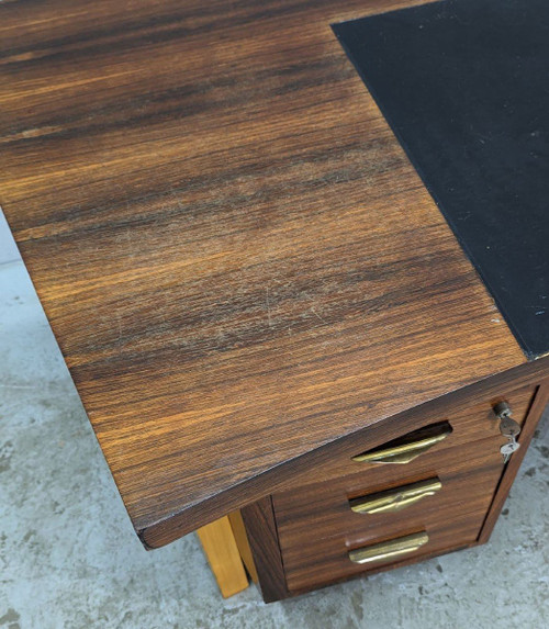 Large Presidential Desk with Box Art Deco Style 1930 from 1950 in Rosewood