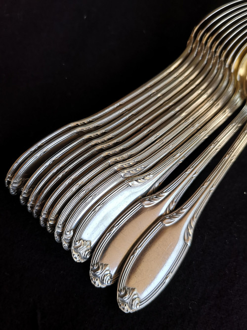 12 Louis Coignet Empire-style spoons in sterling silver and vermeil