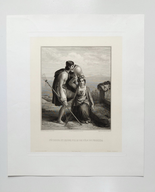 Gravure d'Alphonse Lamotte d'Après Léopold Robert Pêcheur Et Jeune Fille Grecque