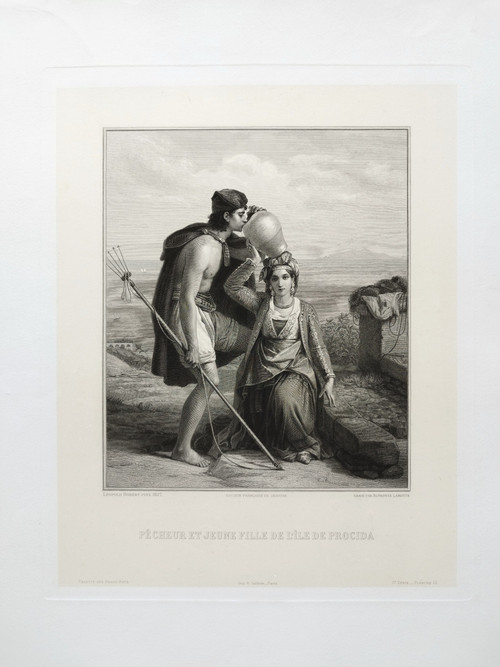 Gravure d'Alphonse Lamotte d'Après Léopold Robert Pêcheur Et Jeune Fille Grecque