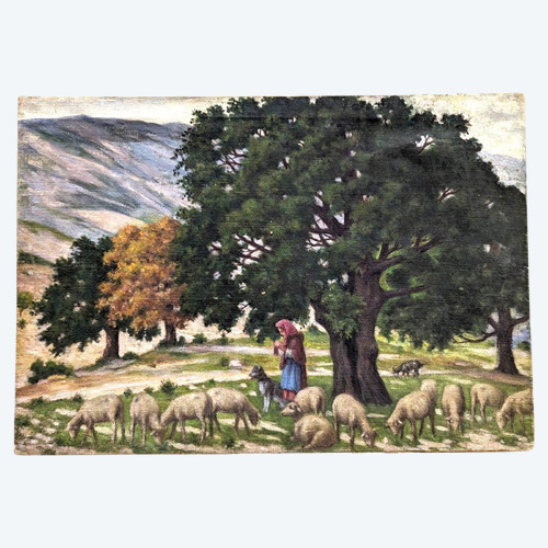 Huile Sur Toile Scène Pastorale école Provençale Rémy Mayan (1877-1961)