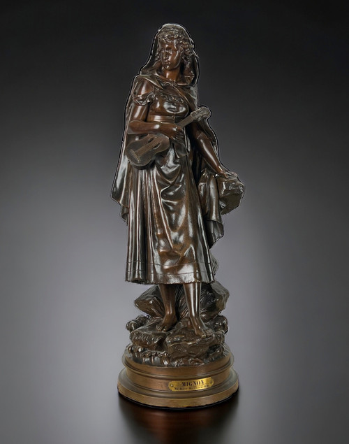 SCULPTURE / WOMAN WITH A MANDOLIN IN PATINATED BRONZE SIGNED EUTROPE BOURET 1833-1906