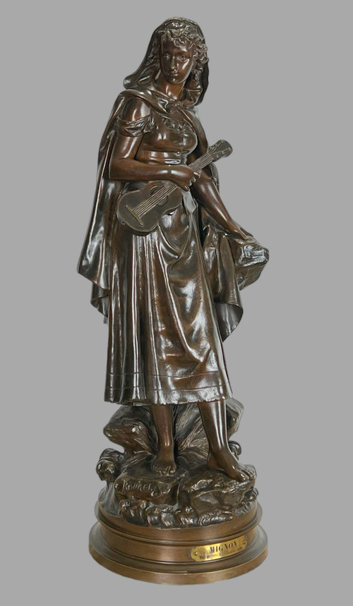 SCULPTURE / WOMAN WITH A MANDOLIN IN PATINATED BRONZE SIGNED EUTROPE BOURET 1833-1906