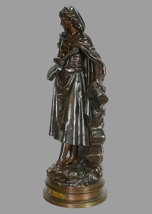 SCULPTURE / WOMAN WITH A MANDOLIN IN PATINATED BRONZE SIGNED EUTROPE BOURET 1833-1906