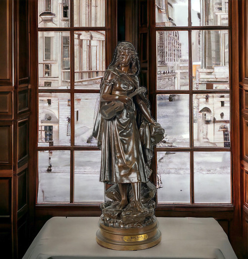 SCULPTURE / WOMAN WITH A MANDOLIN IN PATINATED BRONZE SIGNED EUTROPE BOURET 1833-1906