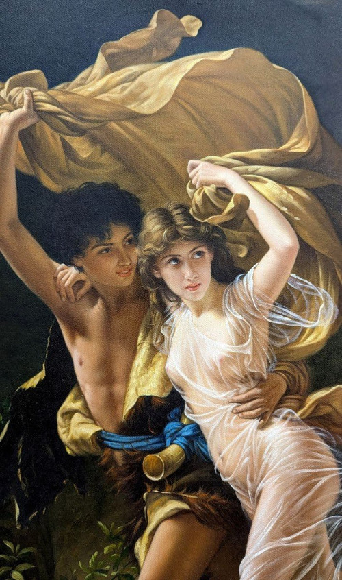 Huile Sur Toile Copie De l'Orage De Pierre Auguste Cot  Dans Un Très Joli Cadre à Oreilles