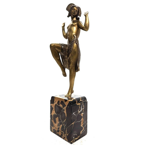 Charlotte Monginot Ballerina in bronzo Art Déco 1930 su base di marmo Portor