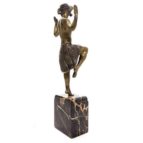 Charlotte Monginot Ballerina in bronzo Art Déco 1930 su base di marmo Portor