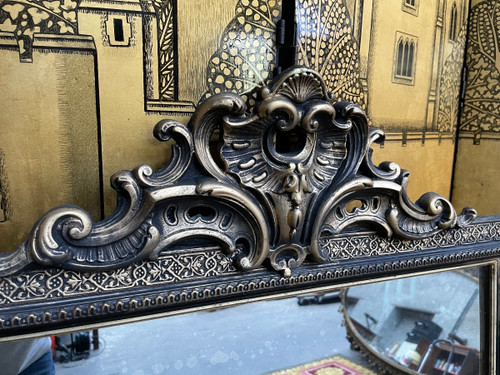 Miroir Napoleon III à  La Feuille D’or Et Bois Noirci