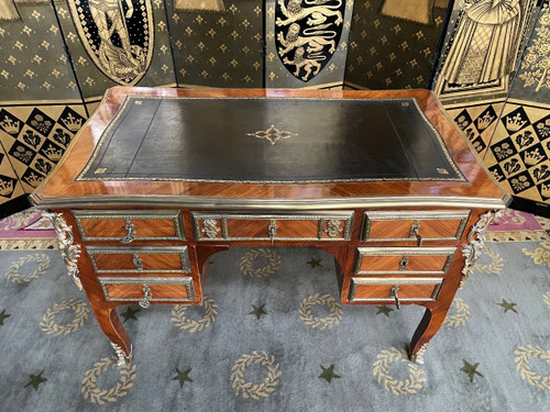 Louis XV Style Flat Desk - Transition In Marquetry