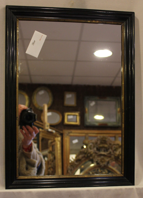 Napoleon III Rectangle Mirror, Blackened And Lacquered Wood, Gold Fillet 38 X 52 Cm