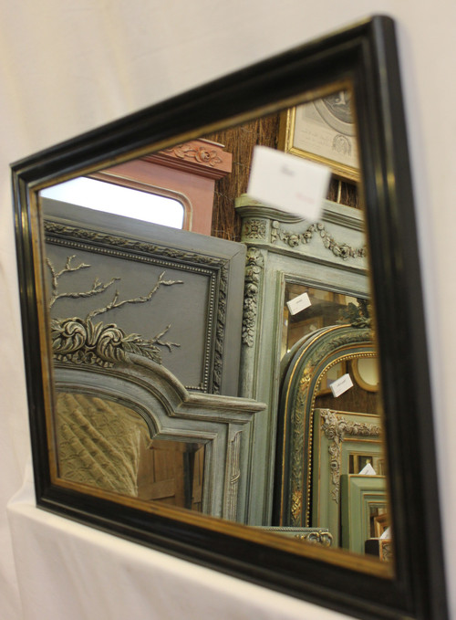 Napoleon III Rectangle Mirror, Blackened And Lacquered Wood, Gold Fillet 38 X 52 Cm