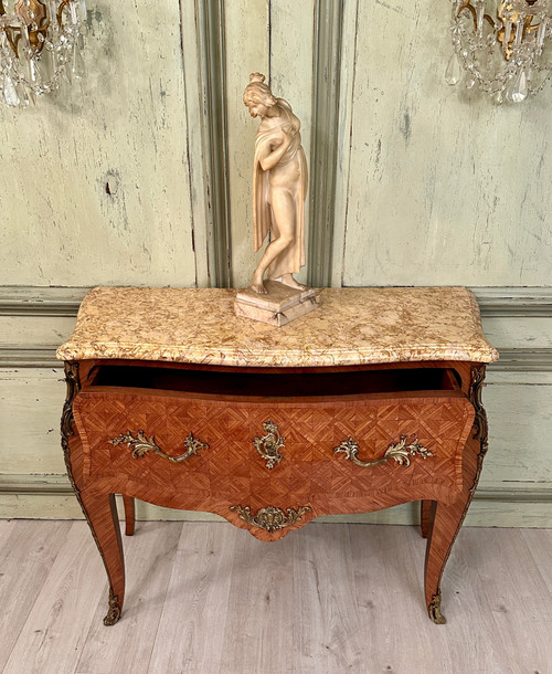 Louis XV Style Wig Chest In 19th Century Marquetry