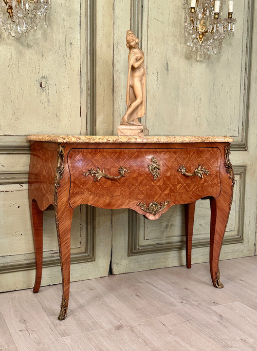 Louis XV Style Wig Chest In 19th Century Marquetry